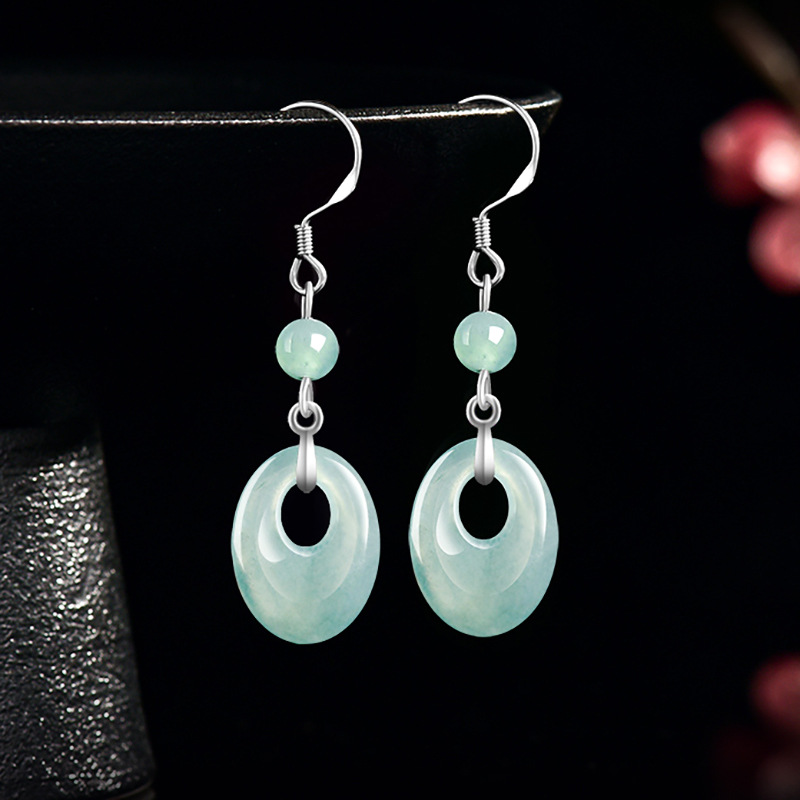 Jewelry & Watches Ltd - Myanmar Jadeite Yüzük Küpe 925 Gümüş