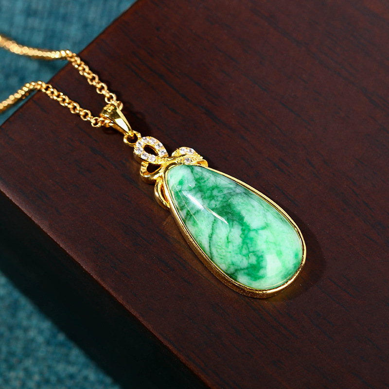 Necklace Pendant - Doğal Yeşim Taşı Damla Şeklinde Kolye