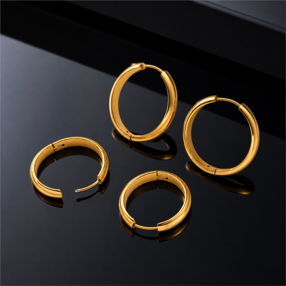 Hoop Earrings - 4 Adet Paslanmaz Çelik Yuvarlak Halka