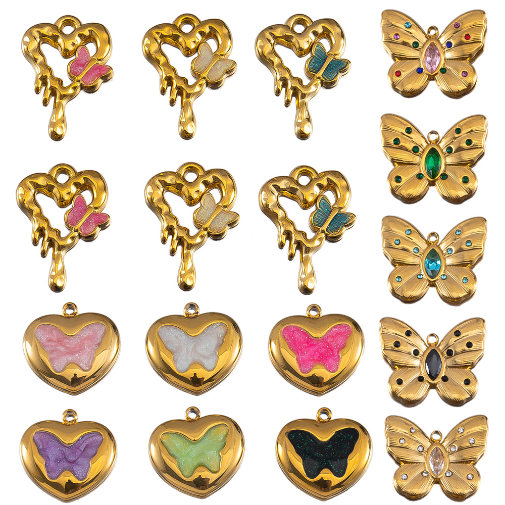 Butterfly Pendant Necklace - 2 adet Emaye Kelebek Lav Aşk