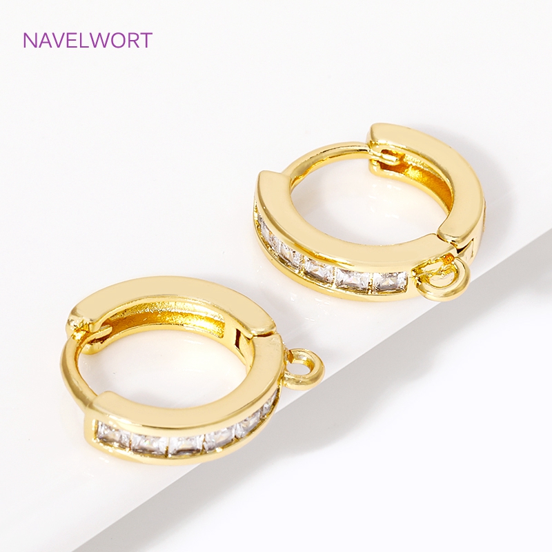Hoop Earrings - 18K Altın Kaplama, Zirkon Taşlı Yuvarlak