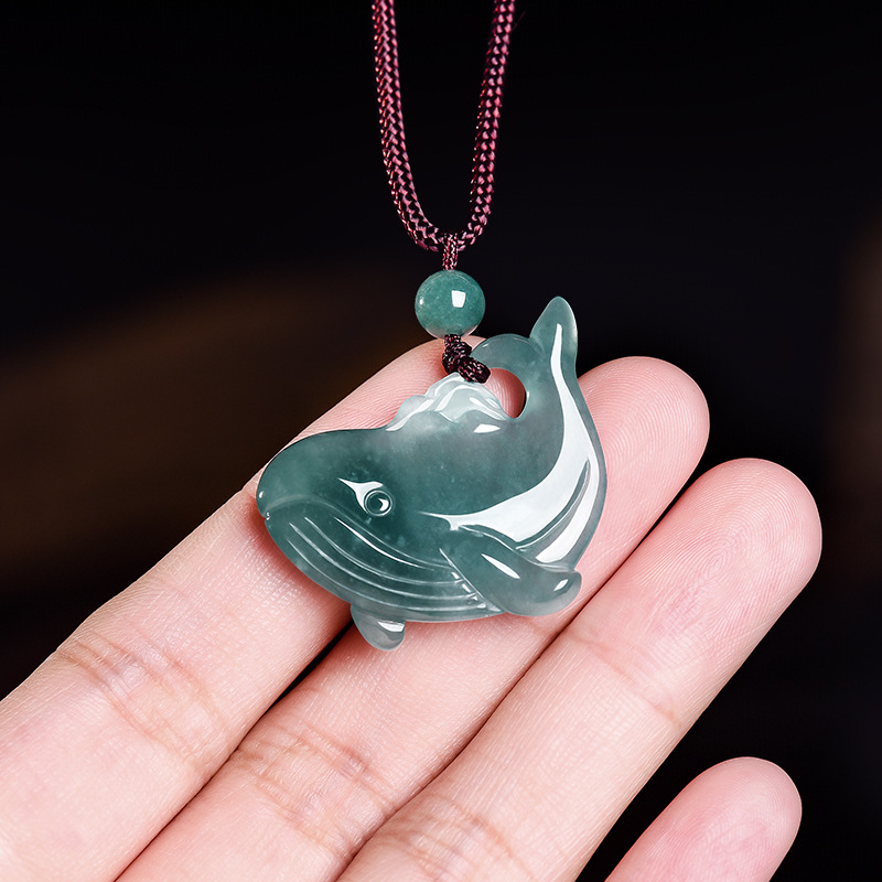 Necklace Pendant - Doğal Birmanya Yeşim Taşı Balina Kolye