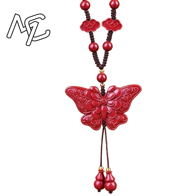 Butterfly Pendant Necklace - Moda Kırmızı Cinnabar Yeşim Kelebek Kolye