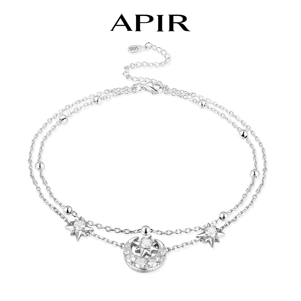 Anklet Foot Chain - APIR Işıltılı Mozanit Yıldız Ay Halhal