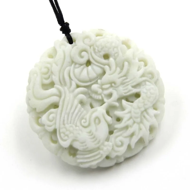 Doğal Beyaz yeşim Ejderha Phoe - Necklace Pendant incelemesi ve fiyatı