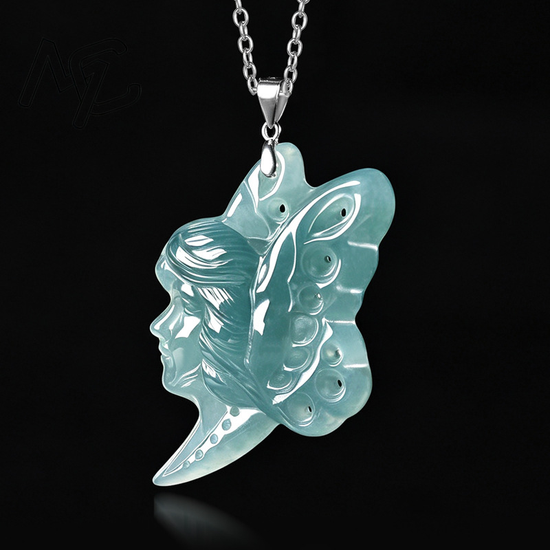 S925 Gümüş Doğal Mavi Su Yeşim - Butterfly Pendant Necklace incelemesi ve fiyatı