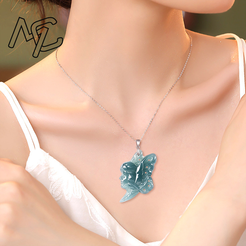 S925 Gümüş Doğal Mavi Su Yeşim - Butterfly Pendant Necklace incelemesi ve fiyatı